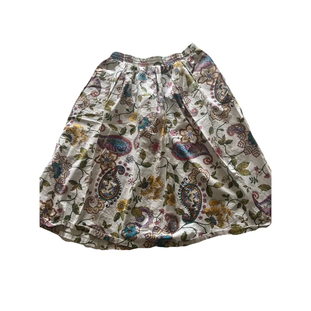 A.n.a Women's Paisley Skirt Size 14 Multicolor Elastic Waist Pull On Mid Length